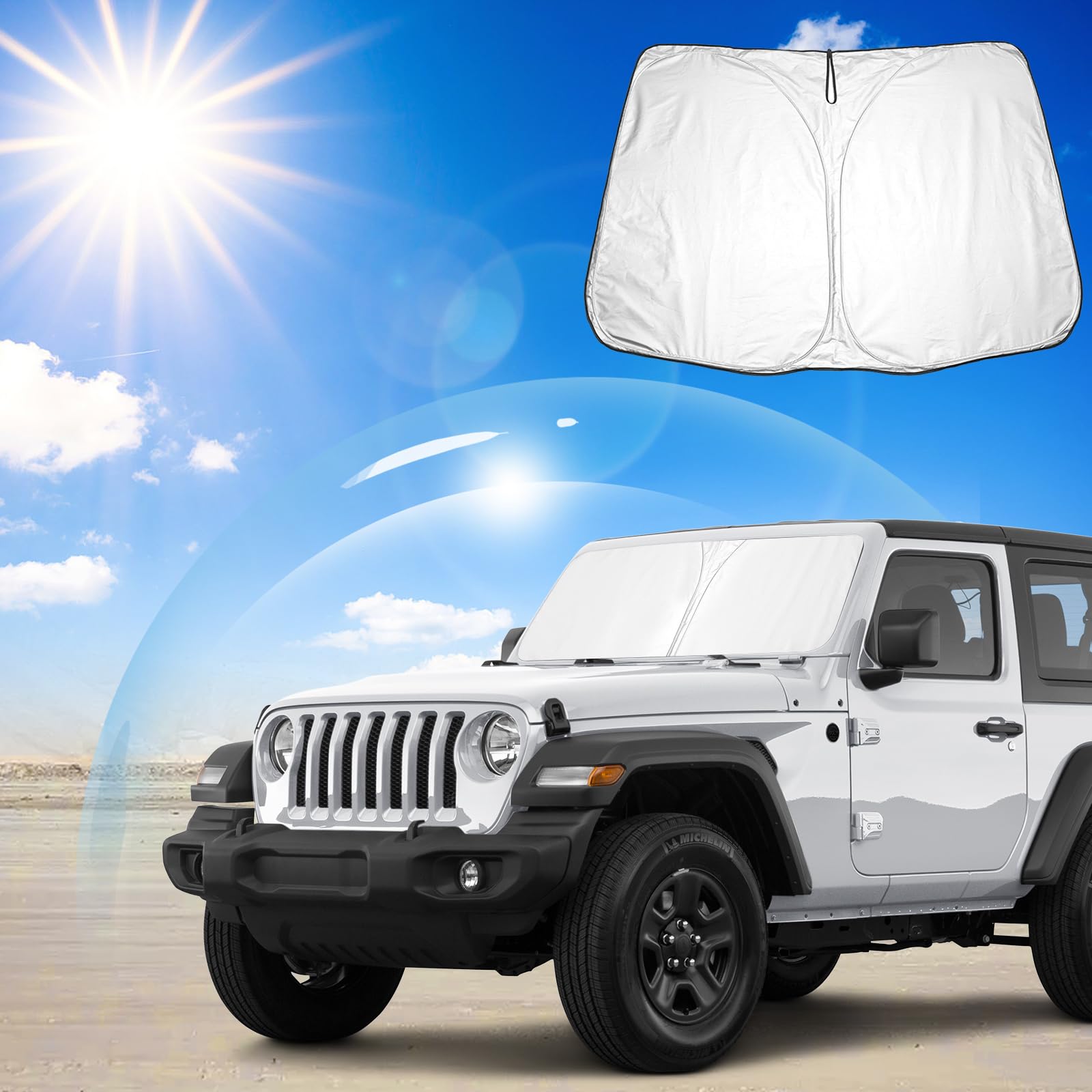 Ruiya für Jeep Wrangler JL 4XE 2018-2024/ Gladiator JT 2020-2024 Auto Sonnenschutz Frontscheibe, Auto Windschutzscheibe Sonnenschirm Frontscheibe blockiert UV Vorderseite Frontscheibe Sonnenschutz von RUIYA