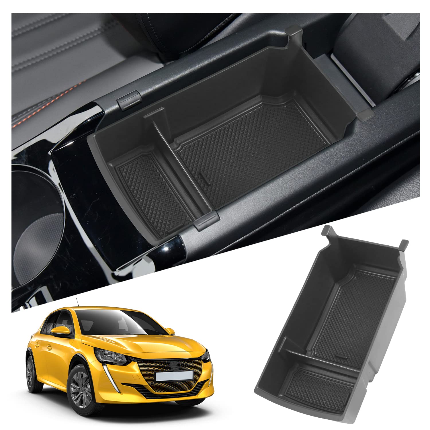 Ruiya Kompatibel mit Peugeot 208 e-208/ Peugeot 2008 e-2008 Restyling 2020-2024 2025 Mittelkonsole Aufbewahrungsbox, Armlehne Organizer Tray Mittelarmlehne Handschuhfach Mittelkonsole Organizer von RUIYA