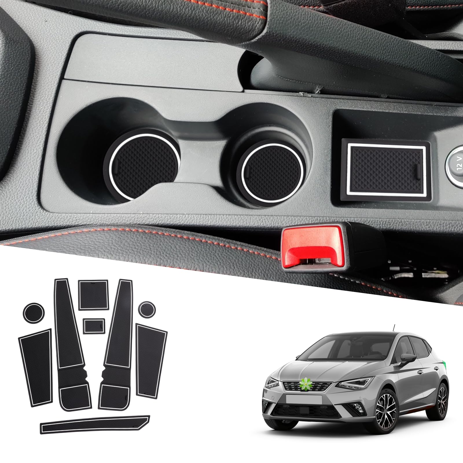 Ruiya für Seat Arona/Seat Ibiza 6F KJ1 Facelift 2018-2024 Gummimatten Türschlitzmatte, Arona Antirutschmatten Mittelkonsolen Rutschmatten TürnahtMatte Getränkehalter Matte Seat Ibiza Zubehör von RUIYA