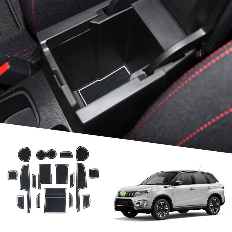 Ruiya für Suzuki Vitara Hybrid 2016-2023 2024 (Automatikgetriebe) Gummimatten Türschlitzmatte, Vitara Antirutschmatten Mittelkonsolen Rutschmatten TürnahtMatte Getränkehalter Matte Vitara Zubehör von RUIYA