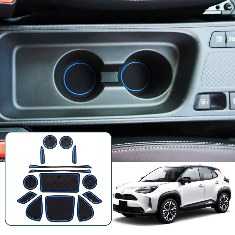 Ruiya Kompatibel mit Toyota Yaris Cross 2021-2024 2025 Gummimatten Türschlitzmatte, Yaris Cross Antirutschmatten Mittelkonsolen Rutschmatten TürnahtMatte Getränkehalter Matte Yaris Cross Zubehör von RUIYA