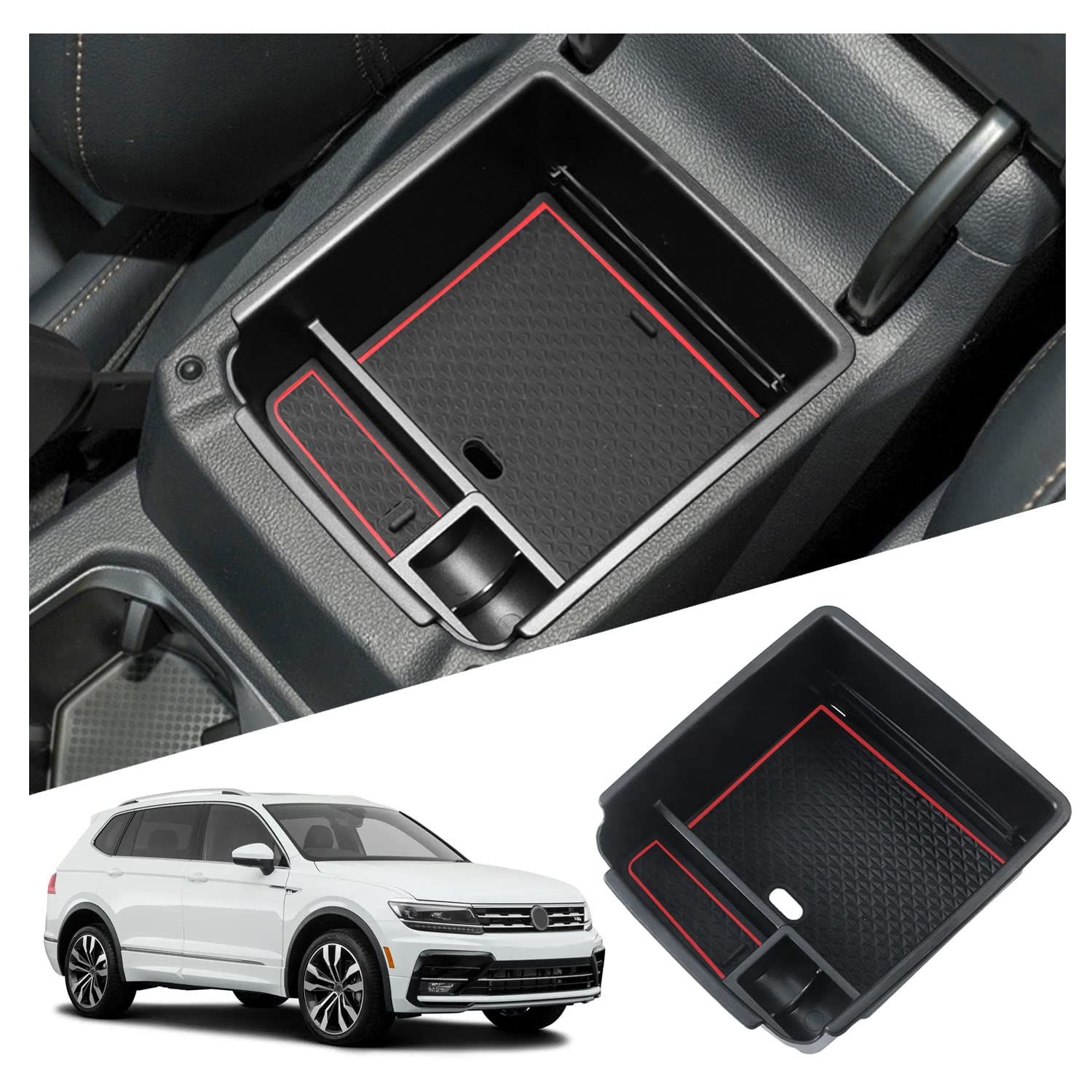 Ruiya für VW Tiguan 2 MK2 2017-2023 Mittelkonsole Aufbewahrungsbox, Tiguan Armlehne Organizer Tray Mittelarmlehne Handschuhfach Mittelarmlehne Organizer Tiguan 2 Zubehör Mittelkonsole Ablagefach von RUIYA