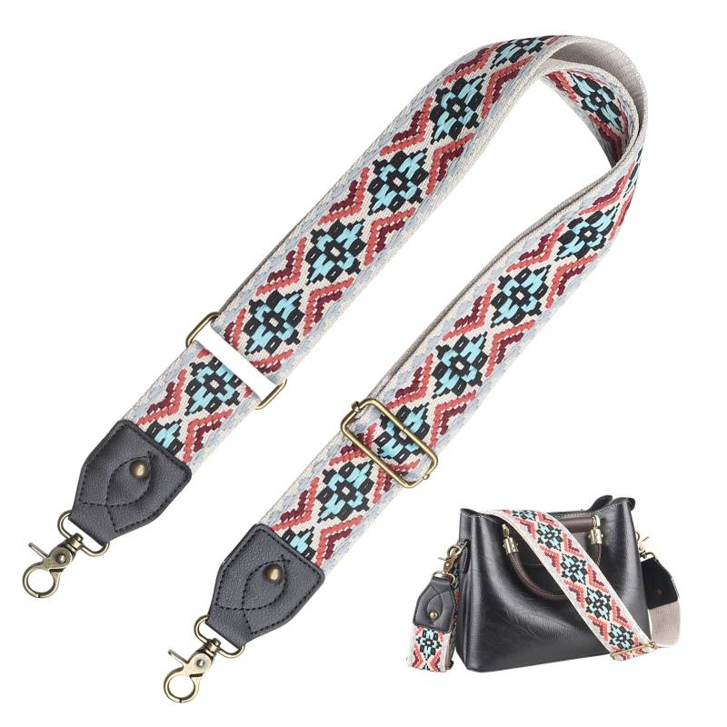 Schultergurt für Taschen Breit 5cm, Umhängegurt Taschenriemen Damen, Tragegurt Schulterriemen mit Karabiner für (Rot/Blau Stickerei, 2”) von RUMILLA