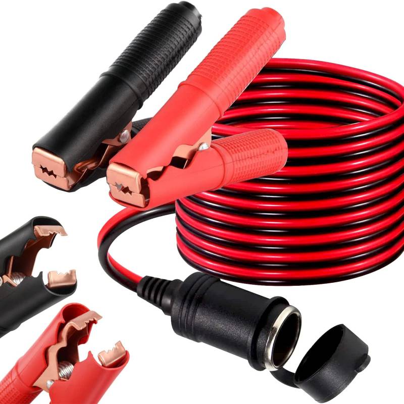 RUNCCI-YUN 1 Stück 12 V 24V Batterieklemme mit Kabel,Zigarettenanzünder Alligator Clip,12V KFZ Zigarettenanschlusskabel Zigarettenanzünderbuchse [16AWG 4.0m ] von RUNCCI-YUN