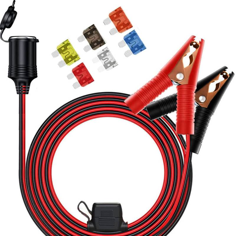 RUNCCI-YUN 1.5m Zigarettenanzünder Verlängerungskabel,12V KFZ Zigarettenanschlusskabel Zigarettenanzünderbuchse Auto Steckdose (Alligator Clip) 5A-40A Sicherungsschutz [16AWG / 12V / 24V] von RUNCCI-YUN