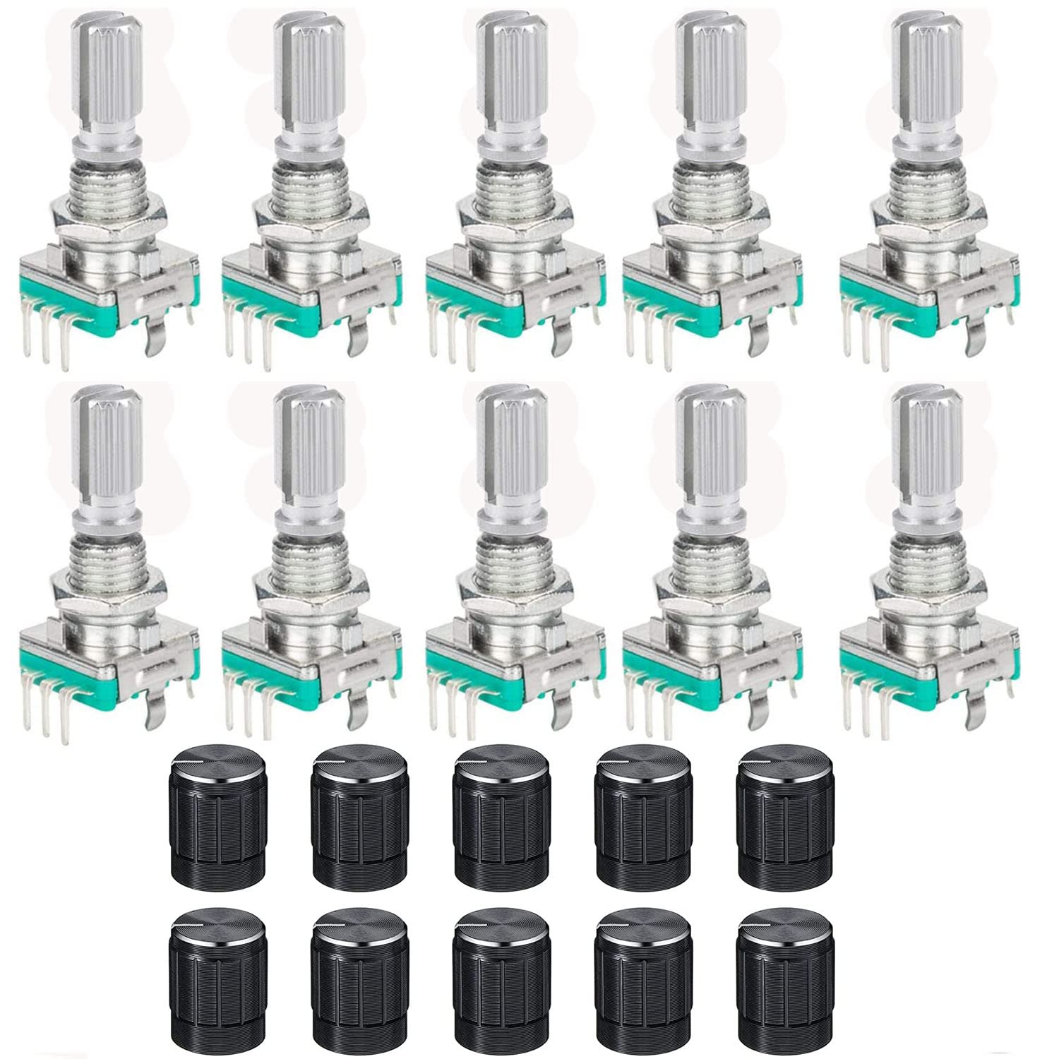 RUNCCI-YUN 10 Set EC11 360 Grad Drehgeber,5-Pin EC11 Audio Digital Potentiometer,Rotary Encoder Modul mit Schalter und Drehknopf Für Automobilelektronik Multimedia-Audio von RUNCCI-YUN