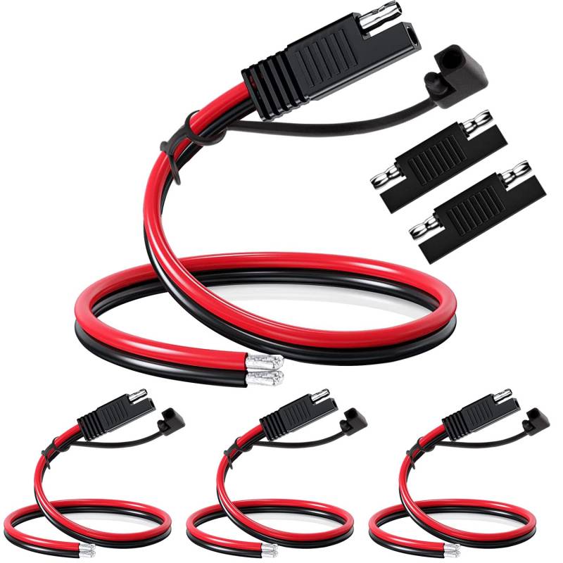 RUNCCI-YUN 12V /24V 4 Stück SAE Anschlusskabel 12AWG, 2 Pin SAE Stecker,SAE Verlängerungskabel,SAE Batterieanschluss SAE Auto Verlängerungskabel für Motorräder, Autos von RUNCCI-YUN