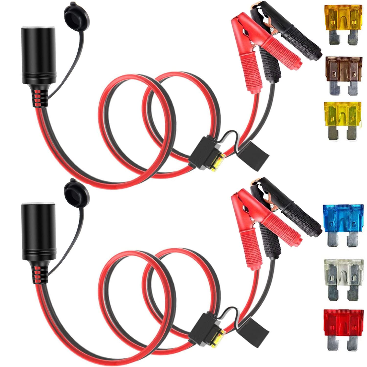 RUNCCI-YUN 2 Stück 12 V 24V Batterieklemme mit Kabel,Zigarettenanzünder Alligator Clip,12V KFZ Zigarettenanschlusskabel Zigarettenanzünderbuchse 5A-40A Sicherungsschutz [16AWG 1.5M ] von RUNCCI-YUN