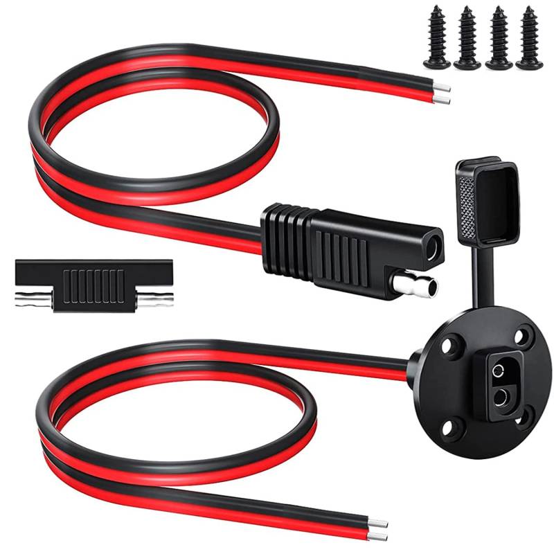 RUNCCI-YUN 2 Stück 12V-24V SAE-Kabel, SAE-Steckdosen-Seitenwandanschluss,SAE-Schnellanschluss-Solarpanel-Unterputzanschluss, 16AWG-SAE Power Verlängerungskabel für Motorräder, Autos von RUNCCI-YUN