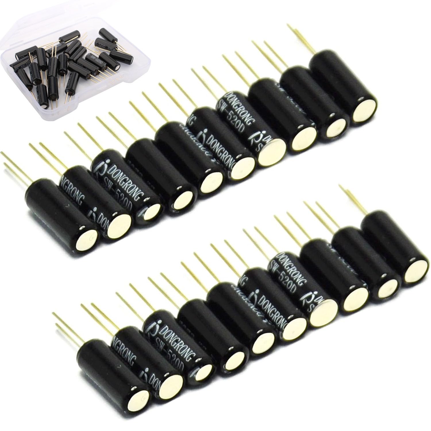 RUNCCI-YUN 20 Stück Neigungssensor Winkel Sensor Vibration Sensor Kugelschalter 12V-24V 20MA SW-520D Metall Ball Kipp Schütteln Auslöseschalter für Arduino Smart Car (Schwarz） von RUNCCI-YUN