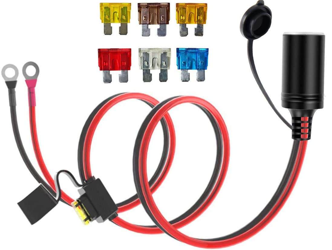 RUNCCI-YUN 3.0M 12V/24V Zigarettenanzünder Buchse mit Ösenklemme Stecker Netzteil Kabel,12v KFZ Buchse,Kupplung Zigarettenanzünder Weiblich Verlängerungskabel 16AWG mit Flachsicherungshalter von RUNCCI-YUN