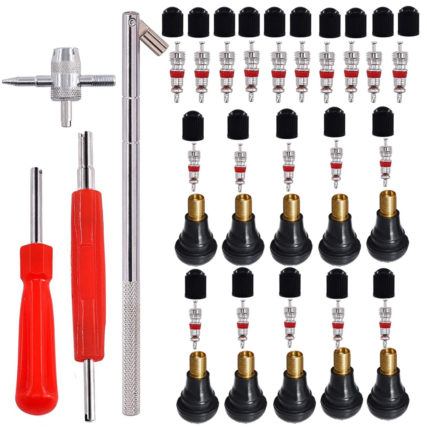 RUNCCI-YUN 44pcs Tyre Valve Core Tool Set valve remover+ Tyre Valve Core+valve caps+Rubber Valves TR412+Valve Tools, for Car Bicycle Motorcycle Tyre Repair von RUNCCI-YUN