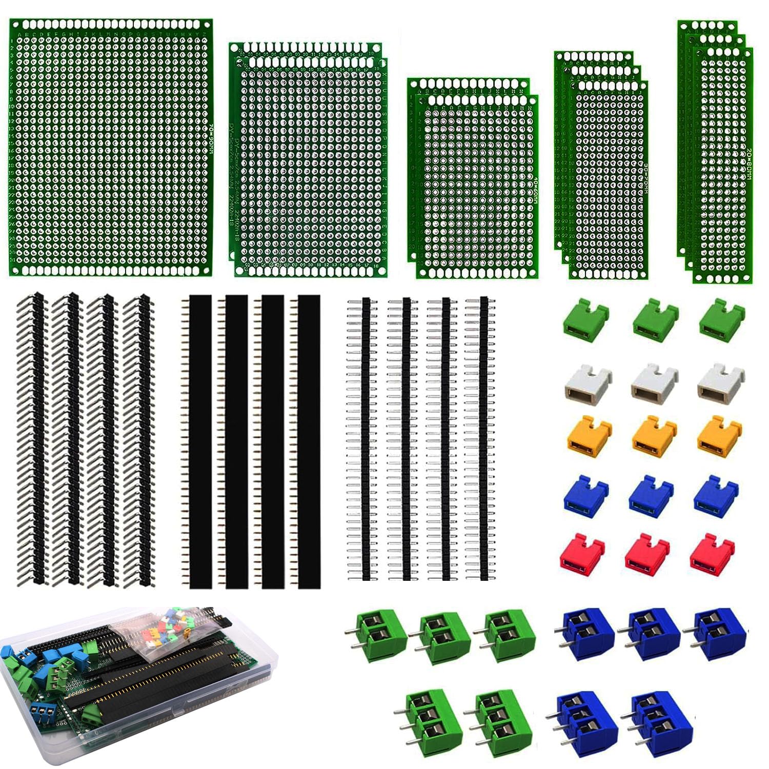 RUNCCI-YUN 48 Stück PCB Board Kits Lochrasterplatte Kit Doppelseitig PCB Board leiterplatte, Prototyp doppelseitige Leiterplatten für das DIY Löten, kompatibel mit dem Arduino Kit von RUNCCI-YUN