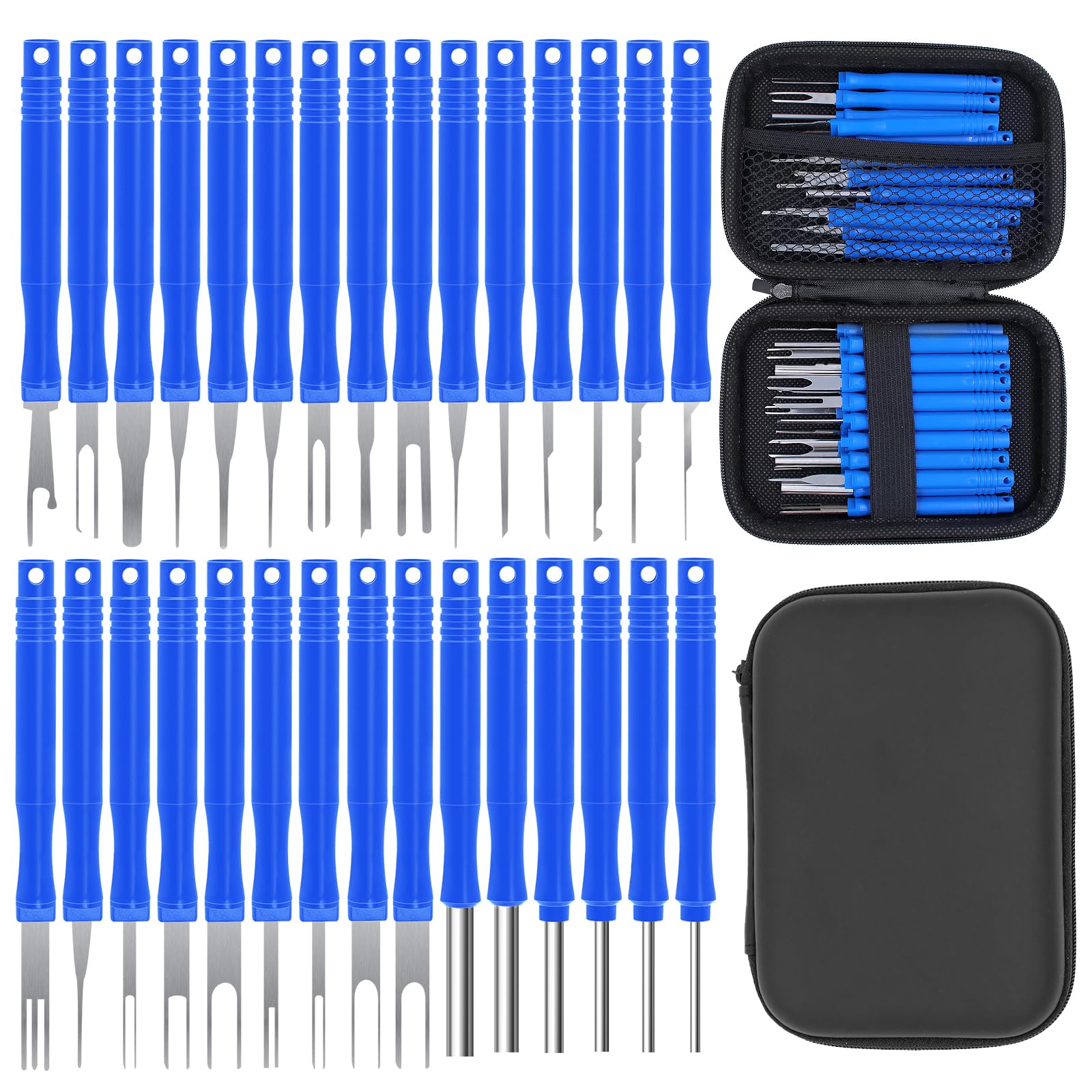 Runyu® 30 STK Auspinnwerkzeug KFZ Set, Pin Werkzeug KFZ Auspinwerkzeug Stecker Auto Entriegelungswerkzeug mit Werkzeugtasche, Terminal Entfernung Werkzeugsatz für Auto (Blau) von Runyu