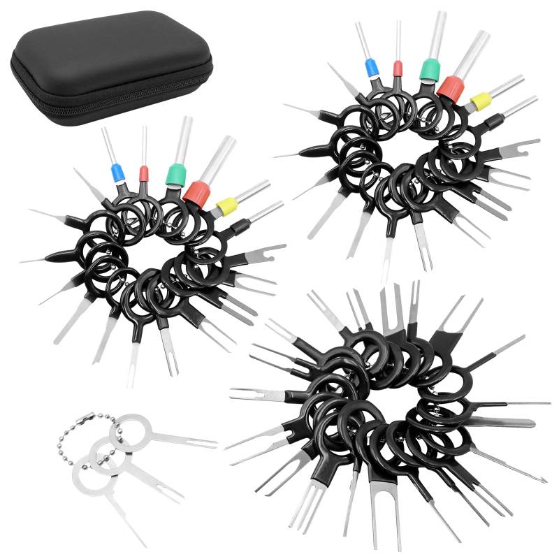 RUNYU® Auspinnwerkzeug KFZ Set, Pin Werkzeug KFZ Auspinwerkzeug Stecker Auto Entriegelungswerkzeug mit Werkzeugtasche, Terminal Entfernung Werkzeugsatz für Auto (Schwarz - 59 STK) von RUNYU