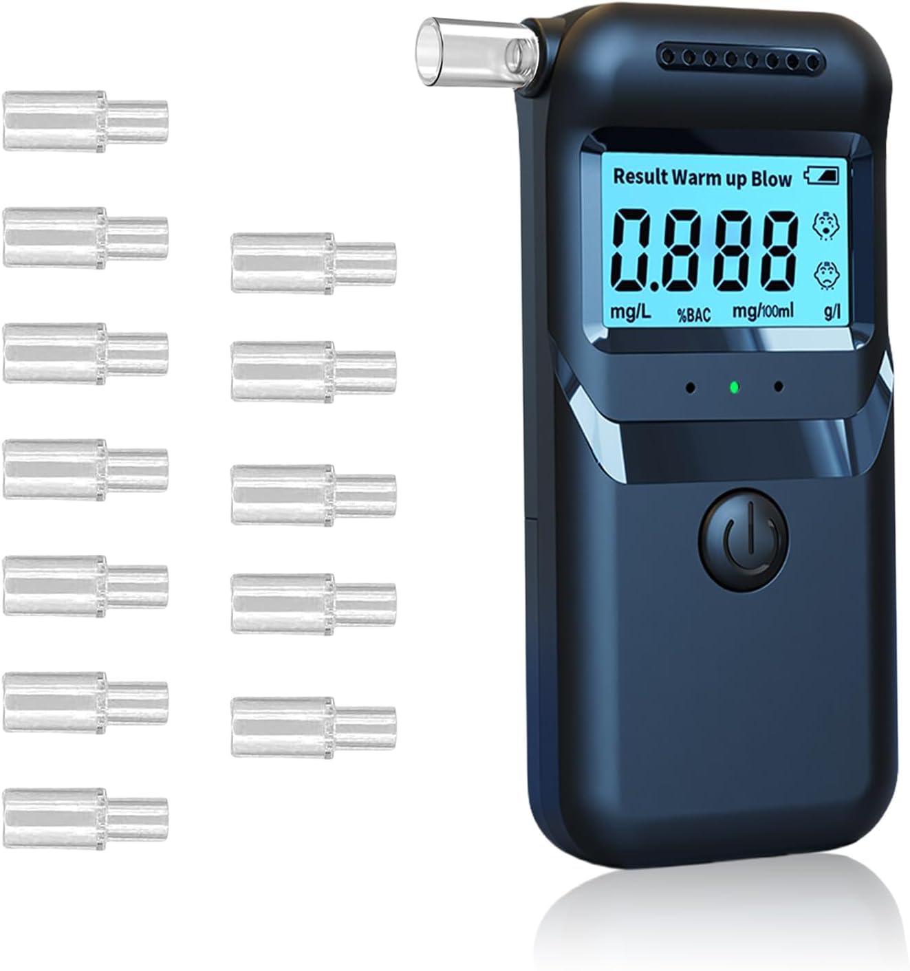 RUTIDA Alkoholtester, Polizeigenau Alkoholmessgeräte Promillemessgerät mit 12 Mundstücken, Professioneller Alkohol Tester BAC-Tester mit Digitaler Blauer LCD-Anzeige und Halbleiter Sensorik von RUTIDA