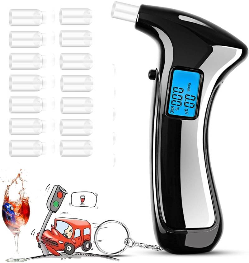 RUTIDA Alkoholtester, Polizeigenau Atemalkoholtester, Alkoholtester Promillemessgerät mit Hochpräzisem Halbleitersensor, Professioneller Promilletester mit LCD-Bildschirm und 14 Mundstücke von RUTIDA