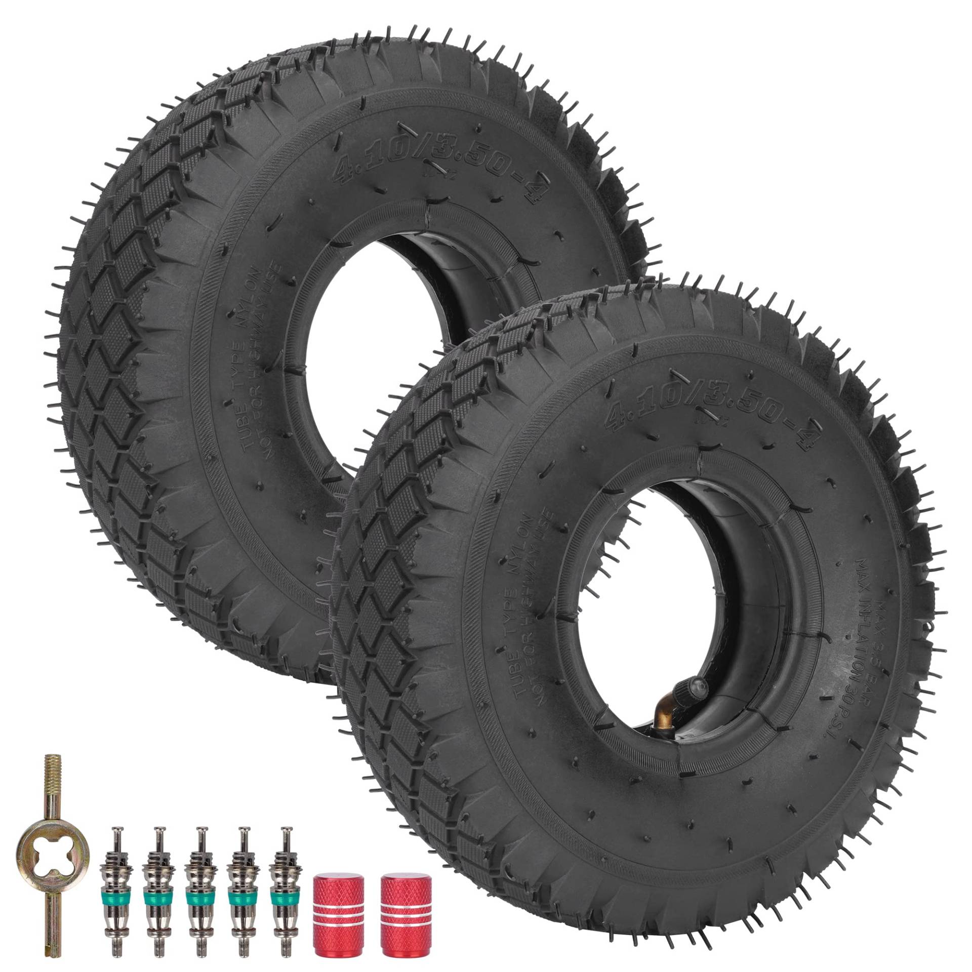 RUTU (2-Pack) 4.10/3.50-4 Ersatzreifen + Innenrohr mit gebogenem Ventilstiel für Rasenmäherhandkhrorrow Anhänger Dollies Wagon Snowblower Go Kart Chipper All Purpose Utility von RUTU