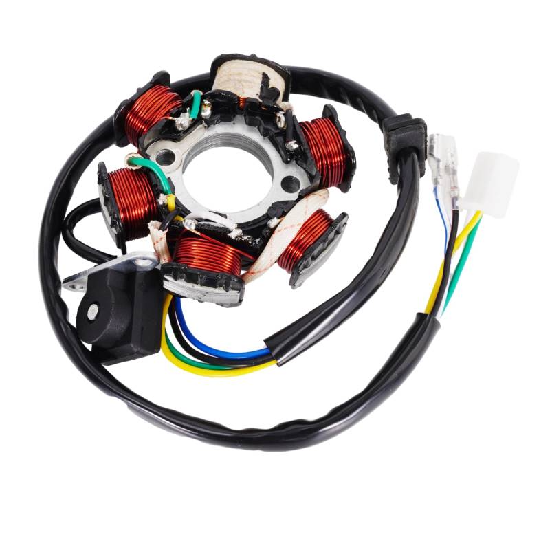 Zündung Stator Magneto 5 Wire AC 6 Pole Spule Passend für GY6 50cc 100cc 125cc 150cc Motor für ATV Go Kart Dune Buggy Dirt Bike, Magneto Stator Platte mit 3-Pin-Stecker Draht und 2 einzelne Drähte von RUTU