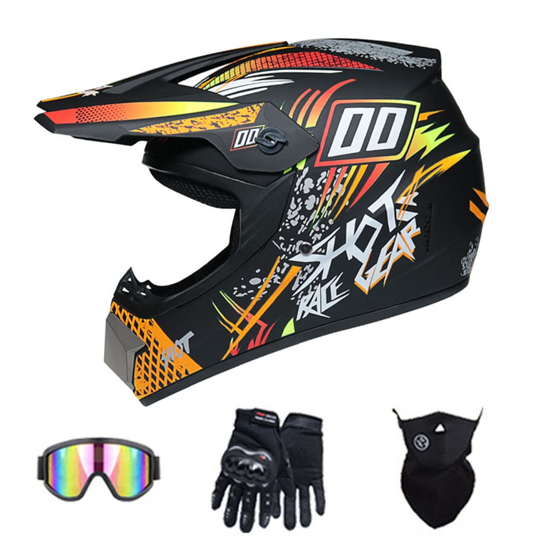 Dirt Bikes Motocross Integralhelm DOT Motorrad Backflip Helme DH Offroad Motorradhelm ATV Sturzhelm für MTB Pit Bike Rally (Orangene Straße) (52~53cm S) von RUTXE