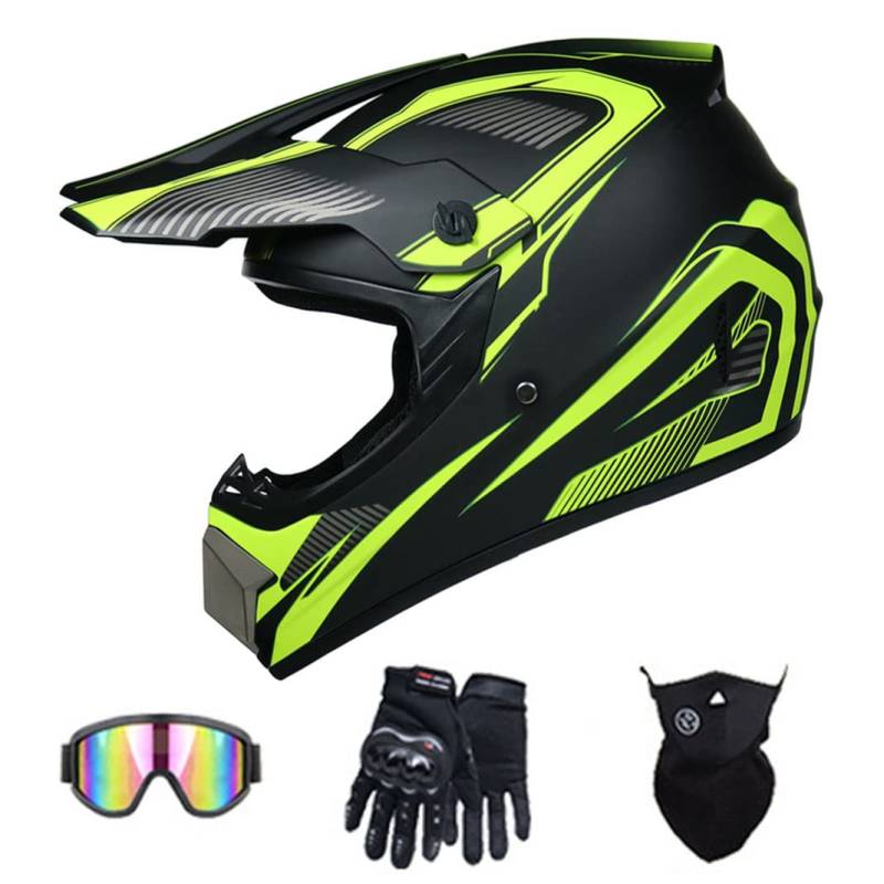 Motocross Integralhelm DH Motorrad Backflip Helme DOT Dirt Bikes Helm Motorradhelm Sturzhelm für Rally MTB ATV Pitbike Offroad Mountain (Yellow Track) (58~59cm XL) von RUTXE