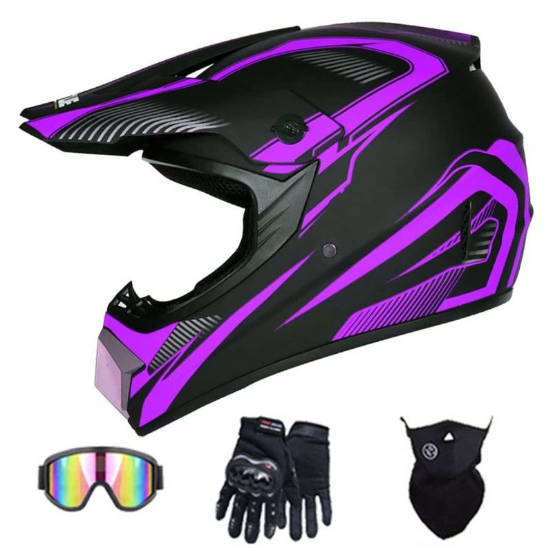 Motocross Integralhelm DOT Motorradhelm Motorrad Backflip Helme DH Dirt Bikes Sturzhelm für ATV MTB Rally Offroad Pitbike (Purple Track) (52~53cm S) von RUTXE