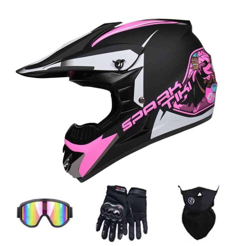 Motocross Integralhelm DOT Offroad Motorrad Backflip Helme DH Dirt Fahrradhelm ATV Motorrad Sturzhelm für MTB Pit Bike Rally (Pink jungle,54~55cm M) von RUTXE