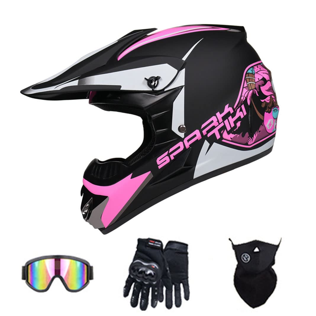 Motocross Integralhelm DOT Offroad Motorrad Backflip Helme DH Dirt Fahrradhelm ATV Motorrad Sturzhelm für MTB Pit Bike Rally (Pink jungle,52~53cm S) von RUTXE