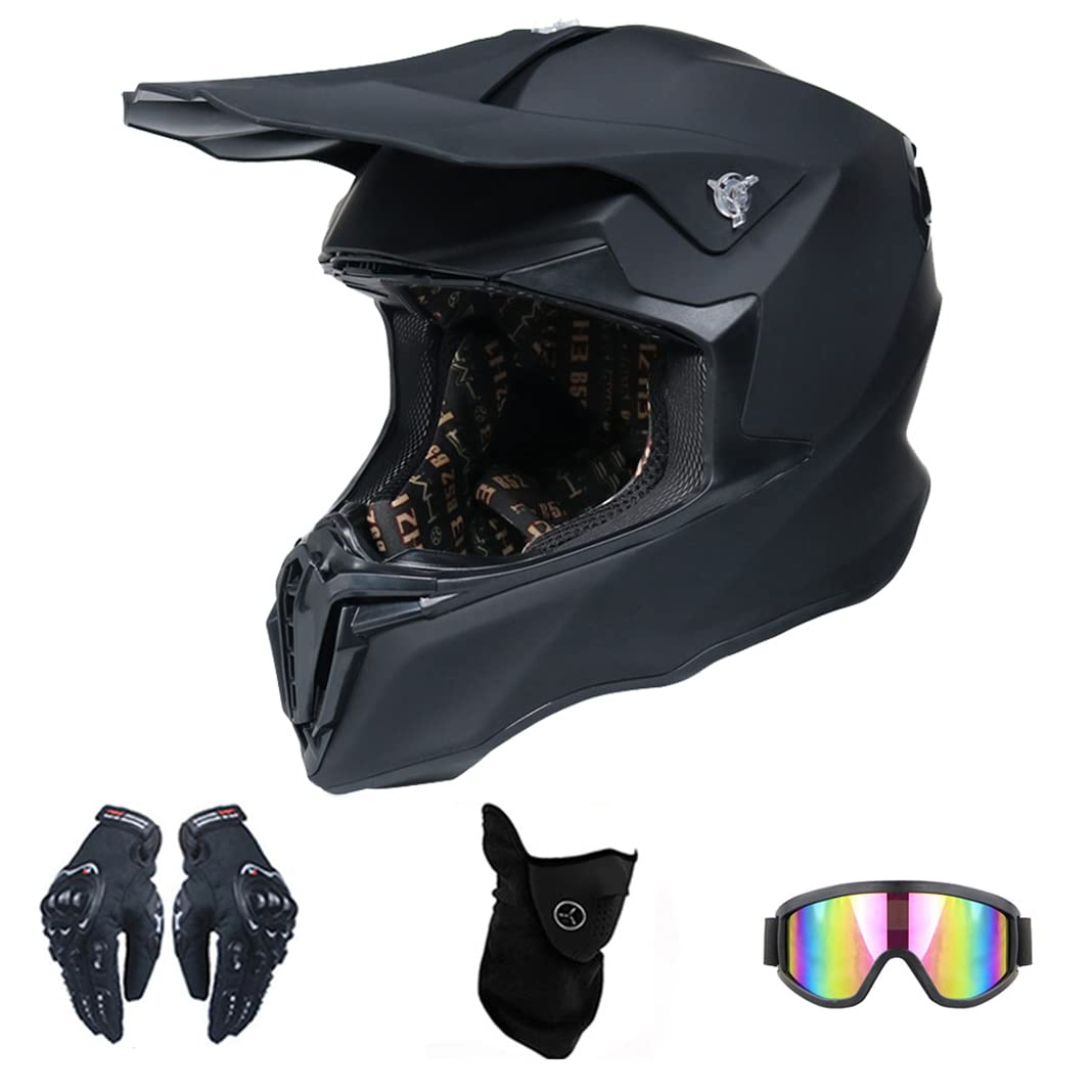 Motocross Integralhelm Motorrad Backflip Helm D.O.T Motorrad Rally Helme Sturzhelm für ATV MTB MX DH Pitbike Dirt Bikes (Mattschwarz) (55~56cm M) von RUTXE