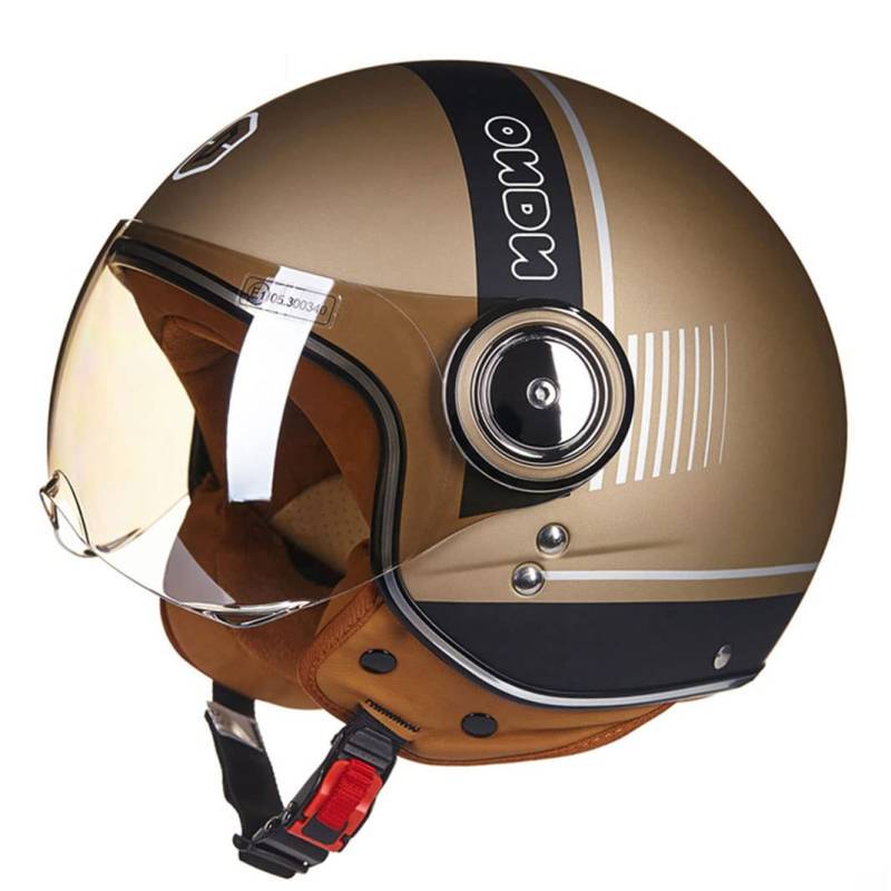 Motorrad 3/4 Halbhelm Pilotenhelm Mofa Moped E.C.E Jethelm Scooter Lokomotive Cruiser Chopper Motorradhelme für Damen & Herren (Matt gold-schwarz) (57~58cm M) von RUTXE