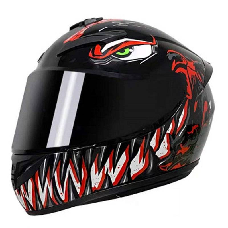 Motorrad Integralhelm DOT Sturzhelme mit 3 Linsenoptionen Roller Helme Motorrad Touristenhelm für Männer & Frauen täglicher Arbeitsweg (rotes Monster) (A,55~56cm M) von RUTXE