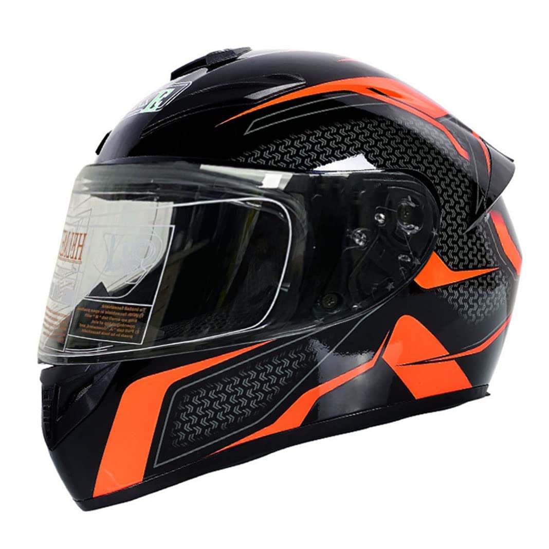 Motorrad Integralhelm Scooter Helme mit 3 Linsenoptionen DOT Motorrad Touristenhelm Sturzhelm für Männer & Frauen täglicher Arbeitsweg (Orange-schwarze Spur) (A,53~54cm S) von RUTXE