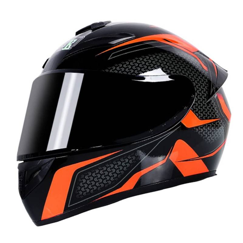 Motorrad Integralhelm Scooter Helme mit 3 Linsenoptionen DOT Motorrad Touristenhelm Sturzhelm für Männer & Frauen täglicher Arbeitsweg (Orange-schwarze Spur) (B,53~54cm S) von RUTXE