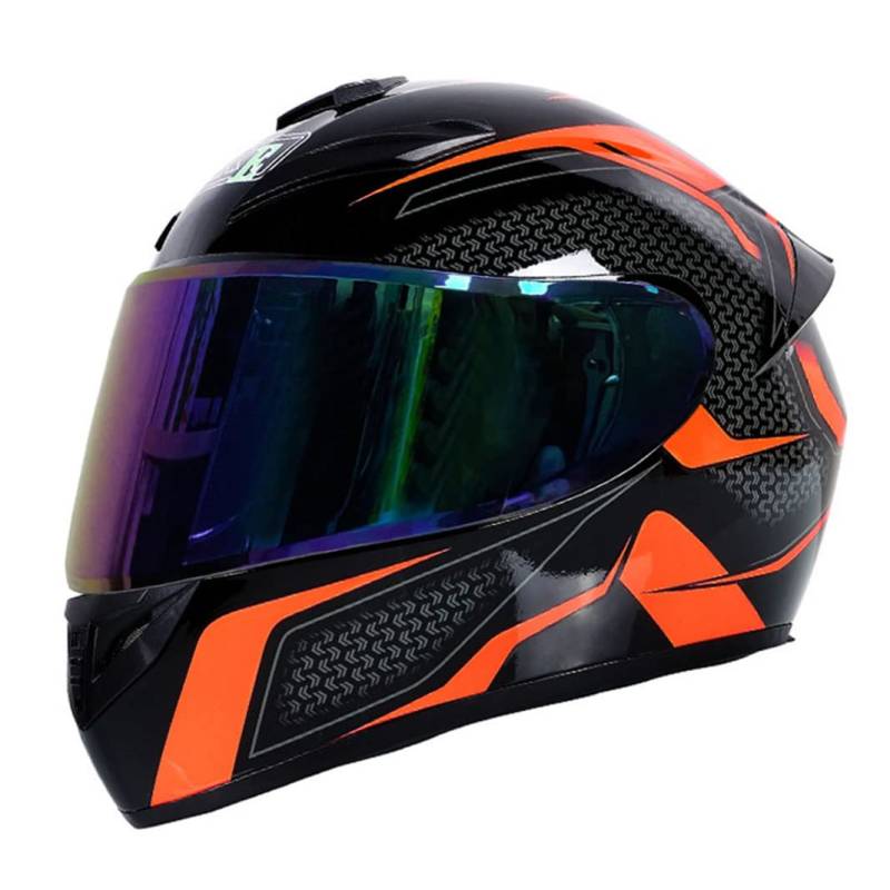 Motorrad Integralhelm Scooter Helme mit 3 Linsenoptionen DOT Motorrad Touristenhelm Sturzhelm für Männer & Frauen täglicher Arbeitsweg (Orange-schwarze Spur) (C,57~58cm L) von RUTXE