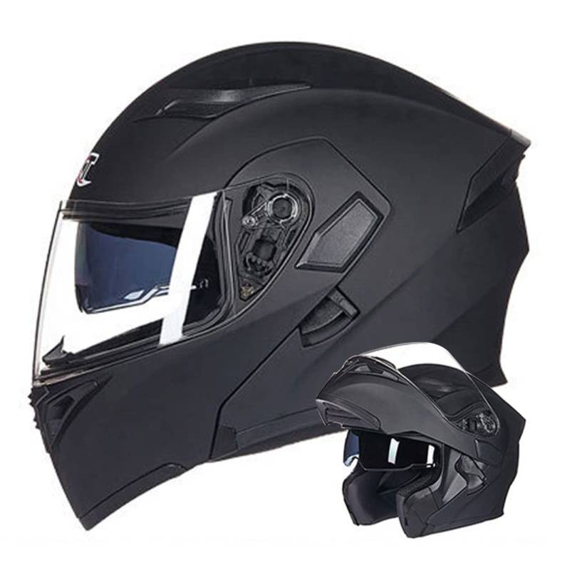 Motorrad Modular Helm mit doppelter Antibeschlagscheibe Motorrad helme D.O.T Integralhelm Moped Roller Klapphelm 4 Jahreszeiten Herren & Damen Sturzhelm (Mattschwarz) (55~57cm M) von RUTXE