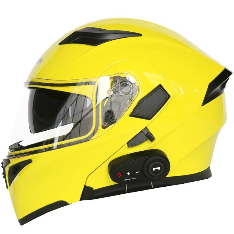 Bluetooth-Motorradhelm Modularer Integral-Klapphelm Doppelvisier Motorradhelm Motocross-Helm DOT/ECE-Zertifiziert Mit Mikrofon Mp3 FM-Rauschunterdrückung Belüftet,Gelb,M von RUYICZB
