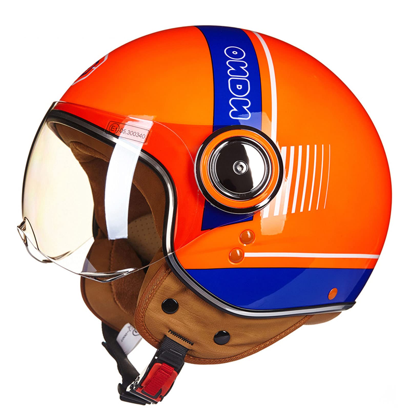 Jet-Helm mit Visier, Retro Pilot-Helm für Brillen-Träger, Roller-Helm für Frauen und Herren im Vintage-Look, Motorrad-Helm, Qualität nach ECE-Norm,Orange,M von RUYICZB
