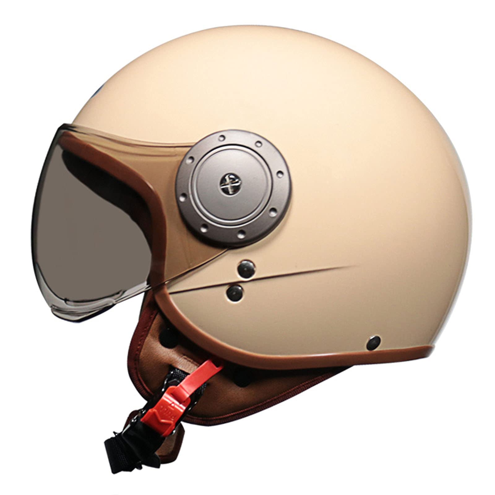Jet-Helm mit Visier Retro Pilot-Helm Roller-Helm für Frauen und Herren im Vintage-Look, Motorrad-Helm, Qualität nach ECE-Norm(54-61cm),Beige von RUYICZB