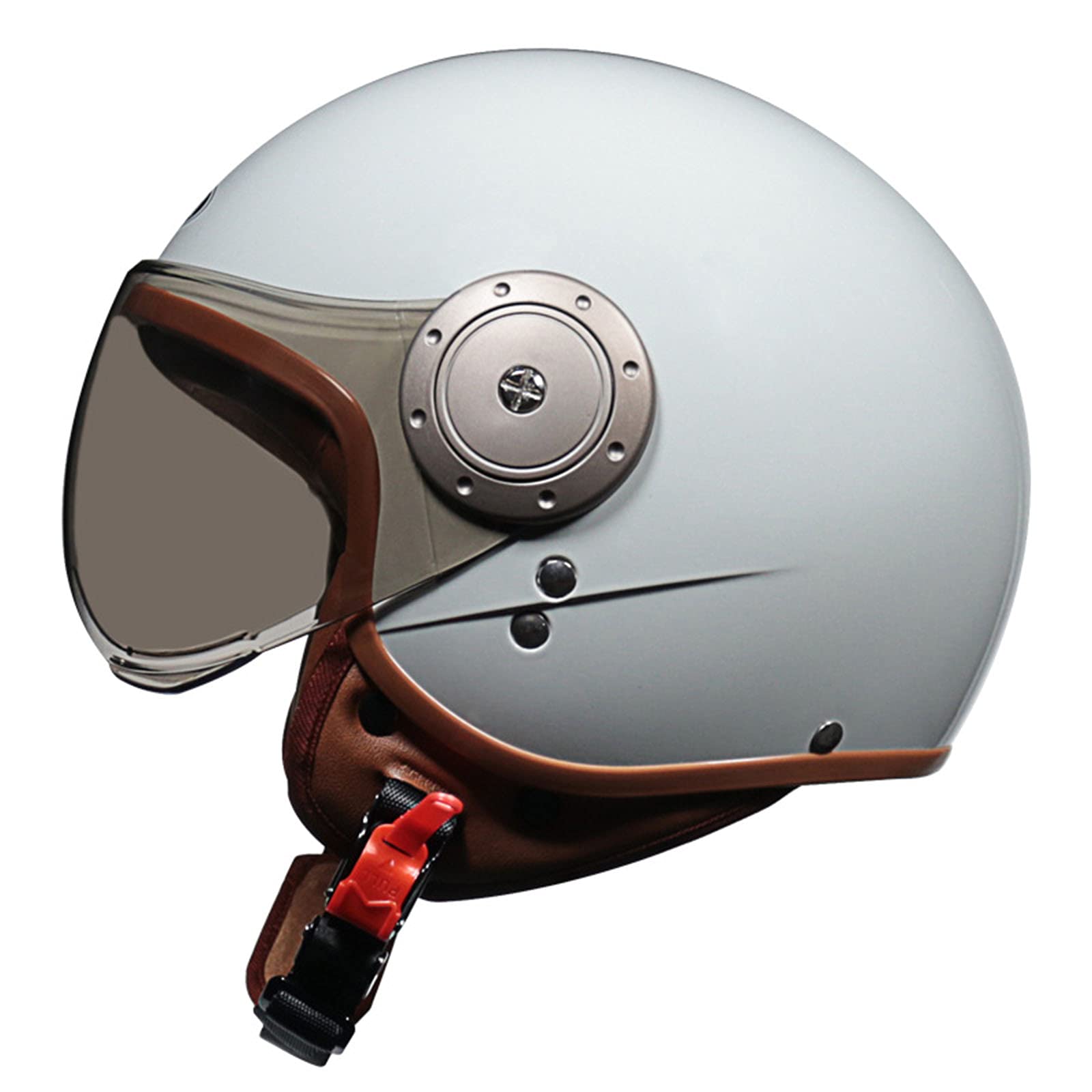 Jet-Helm mit Visier Retro Pilot-Helm Roller-Helm für Frauen und Herren im Vintage-Look, Motorrad-Helm, Qualität nach ECE-Norm(54-61cm),Grau von RUYICZB