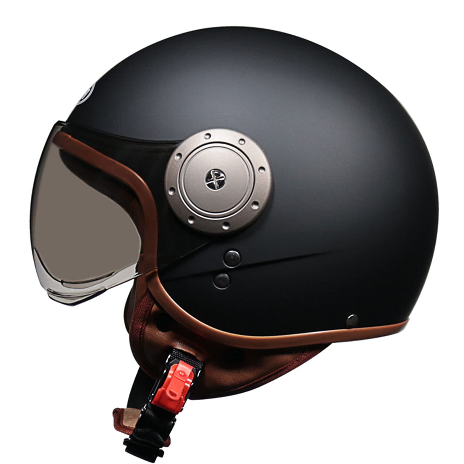 Jet-Helm mit Visier Retro Pilot-Helm Roller-Helm für Frauen und Herren im Vintage-Look, Motorrad-Helm, Qualität nach ECE-Norm(54-61cm),Matt Black von RUYICZB