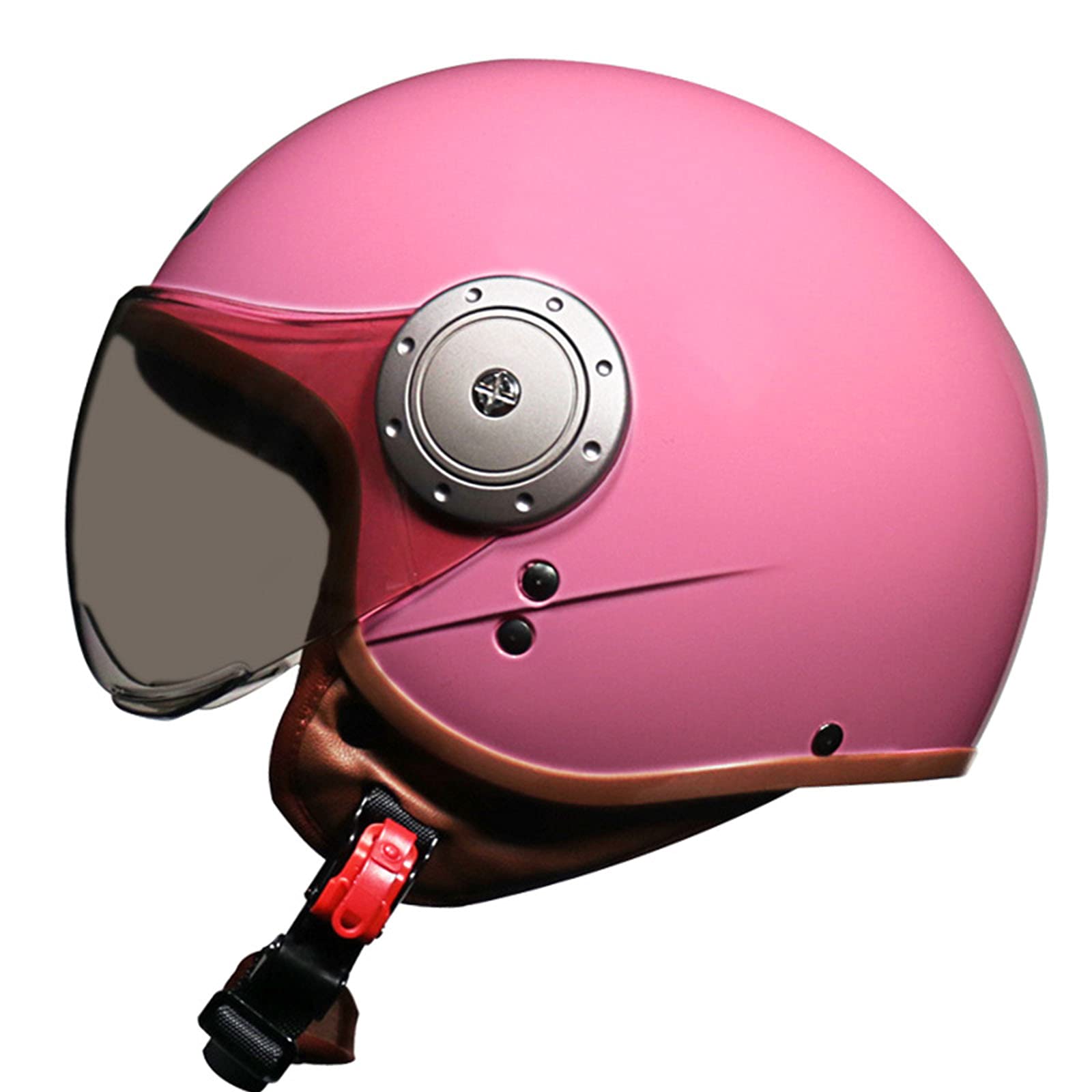 Jet-Helm mit Visier Retro Pilot-Helm Roller-Helm für Frauen und Herren im Vintage-Look, Motorrad-Helm, Qualität nach ECE-Norm(54-61cm),Rosa von RUYICZB