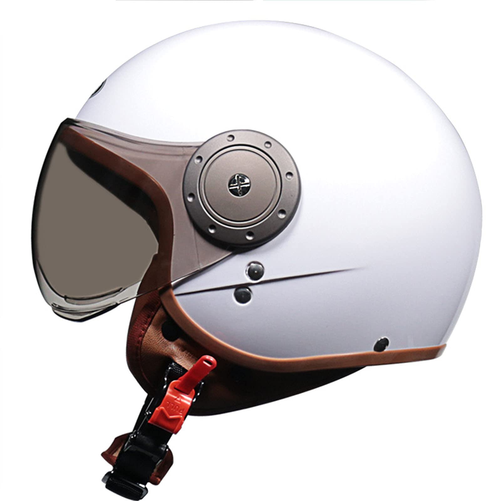 Jet-Helm mit Visier Retro Pilot-Helm Roller-Helm für Frauen und Herren im Vintage-Look, Motorrad-Helm, Qualität nach ECE-Norm(54-61cm),Weiß von RUYICZB