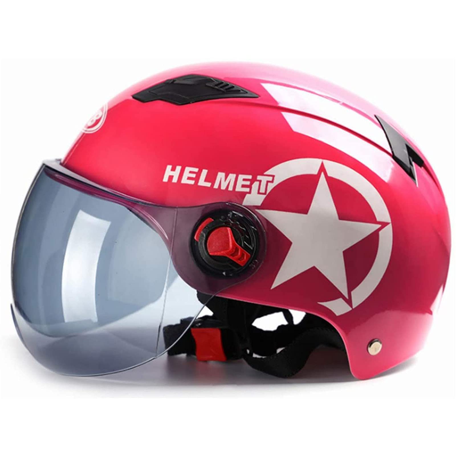 Motorrad-Halbhelme Stilvoller, Halboffener Helm Mit Sonnenblende Motorradhelm Roller-Kopfschutz Sommer Unisex DOT / ECE-Zulassung (55-64cm),Pink b von RUYICZB