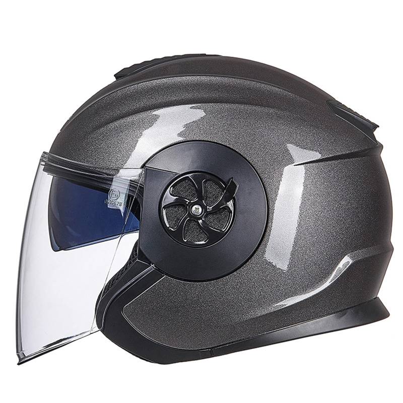 Motorrad Jethelm Erwachsene Motorradhelme Elektrischer Fahrradhelm Für Männer Frauen Mit Doppelscheibenvisier DOT / ECE Cascos para Motos Roller Bike Jet Helm Helm,Silber,L von RUYICZB