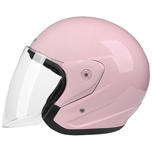 Offener Motorradhelm Mit Visier Für Erwachsene Herren Damen ECE Zugelassen 3/4 Retro Leichter Jet Style Halbhelm Motorrad Moped Roller Schutzhelme,Rosa von RUYICZB