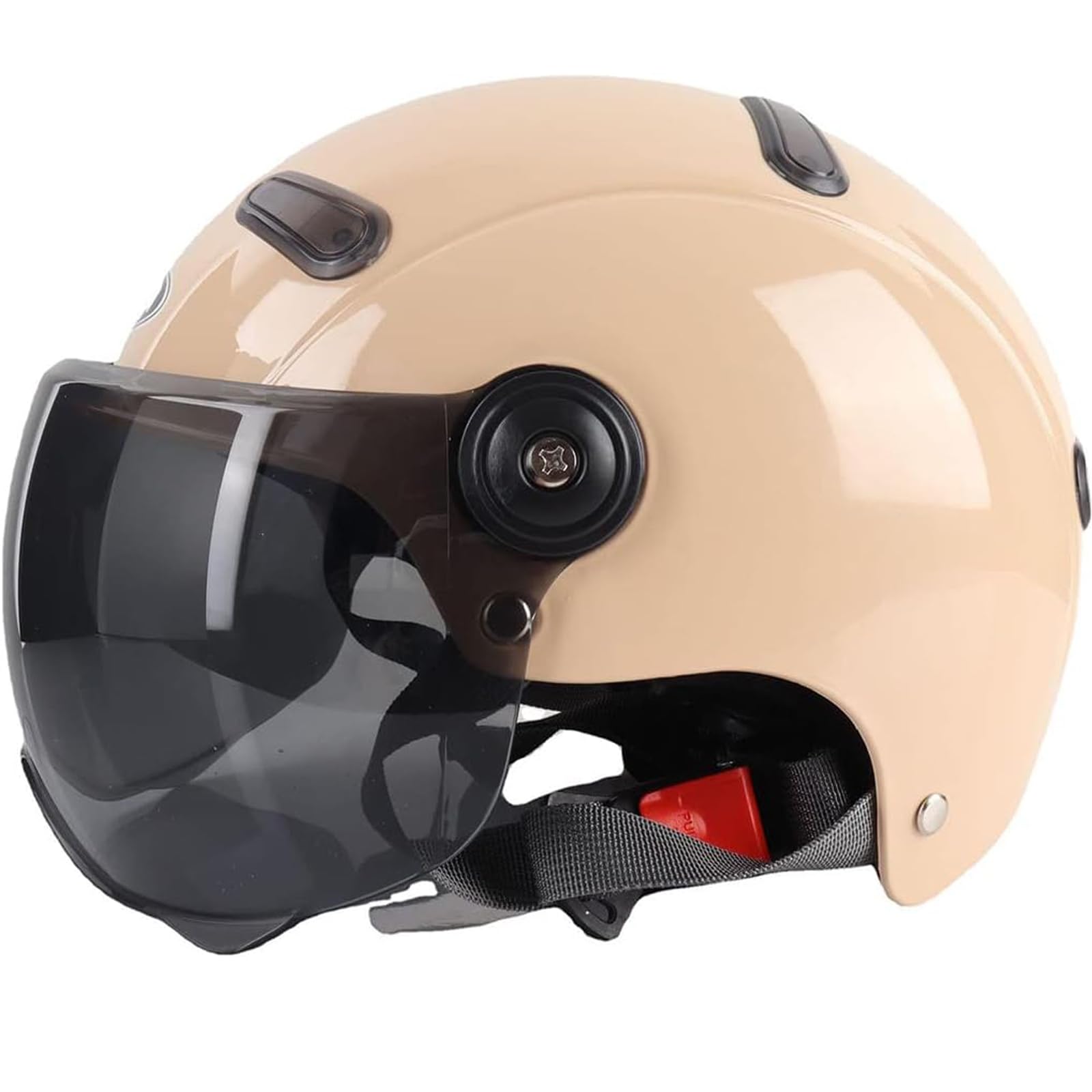 RUYICZB Open-Face-Motorrad-Halbschalenhelm, Elektrofahrrad, Leichter Retro-Halbschalenhelm Mit Sonnenblende, Für Erwachsene, Sommer, Herren Und Damen, Street-Cruiser-Roller-Helm – DOT-Zertifiziert,G2 von RUYICZB