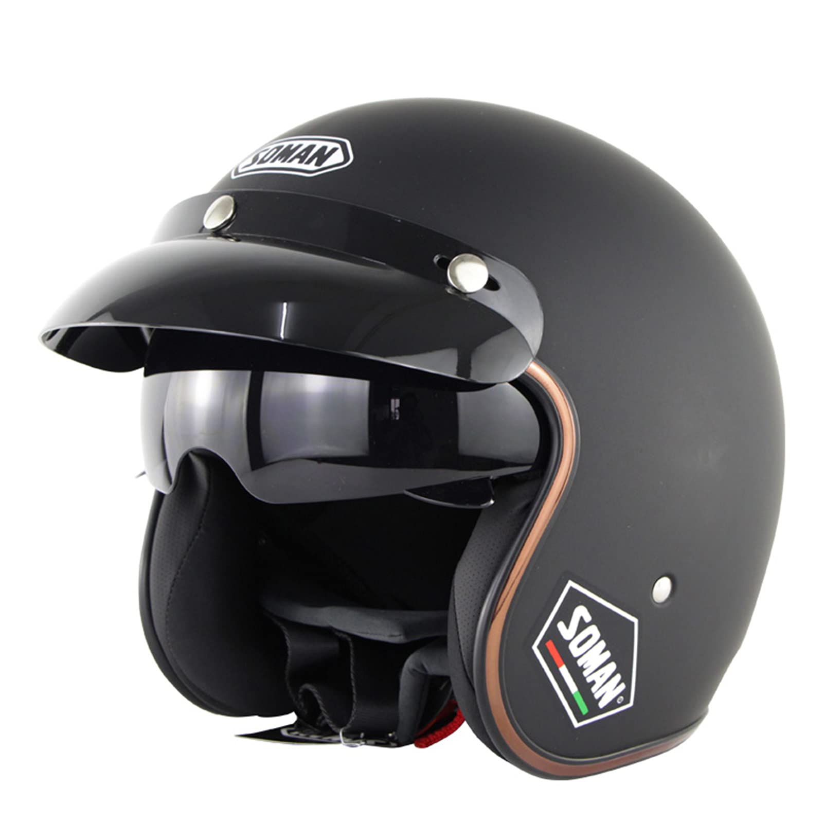 Retro-Motorradhelm mit offenem Gesicht/Sonnenschutz Unisex-Erwachsene Powersports DOT/ECE-zugelassenes Motorrad 3/4 Halbhelm Moped Jet Pilot Crashhelm Leichter Sommerhelm,Matte Black,L von RUYICZB