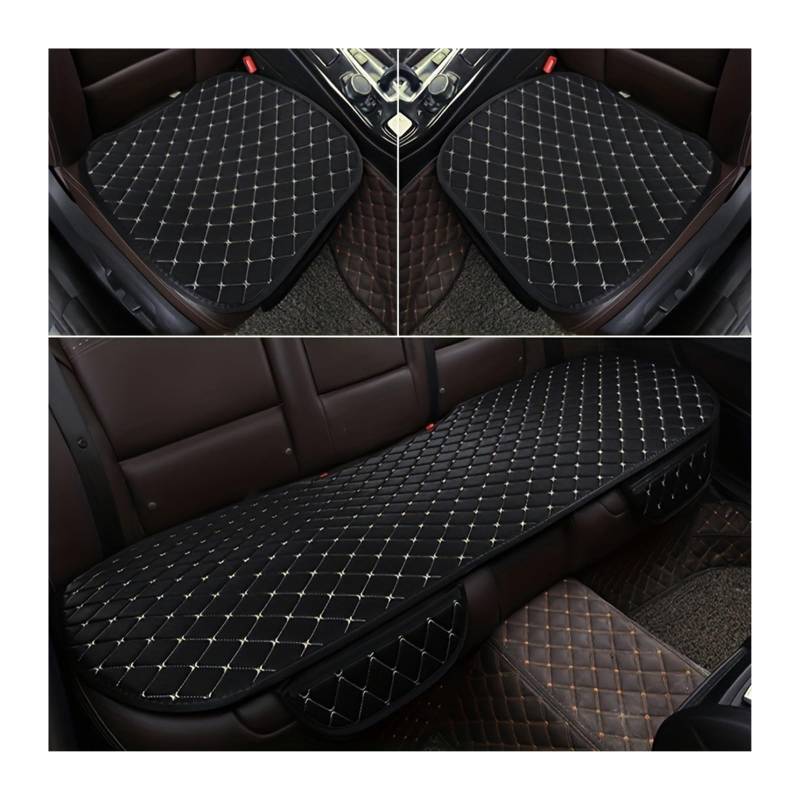 RVIFY Auto Sitzbezug 3-teiliges Autositzbezug-Set aus Baumwolle und Leinen, universeller Autositzbezug, Kissen, Autositzschutz, Innenraum-Autozubehör Auto Sitzauflagen(Black with Beige) von RVIFY