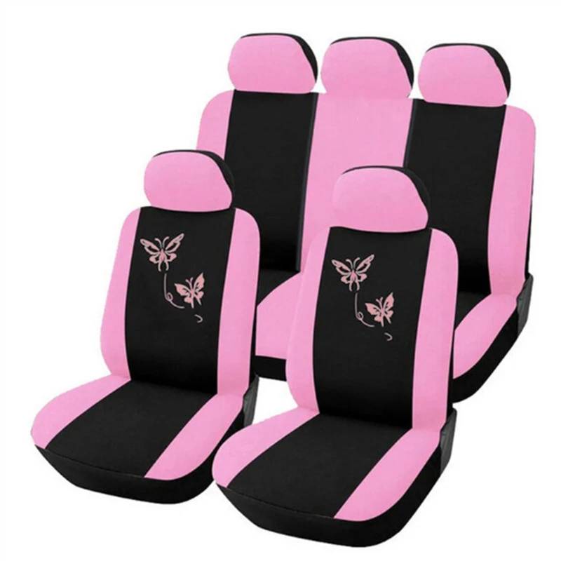 RVIFY Auto Sitzbezug 4/9-teiliges Set Autositzbezüge, Kissen, Vierjahreszeiten, universeller staubdichter Schutz, waschbarer Bezug für den Innenraum von Autos Auto Sitzauflagen(Pink 9pcs) von RVIFY