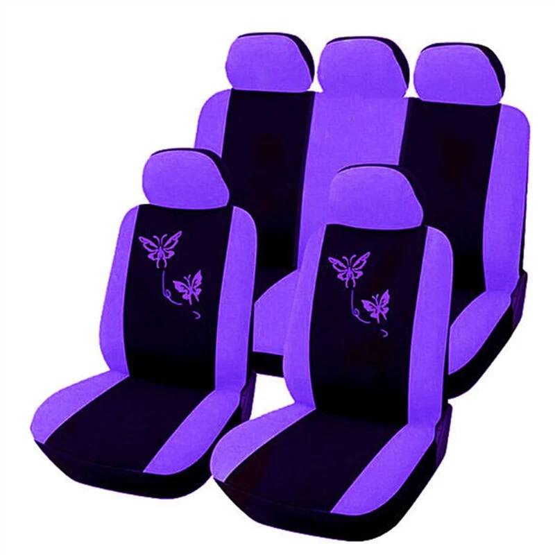 RVIFY Auto Sitzbezug 4/9-teiliges Set Autositzbezüge, Kissen, Vierjahreszeiten, universeller staubdichter Schutz, waschbarer Bezug für den Innenraum von Autos Auto Sitzauflagen(Purple 9pcs) von RVIFY